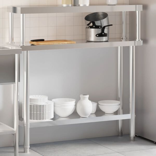 vidaXL Table de travail de cuisine avec étagère 110x30x120 cm inox
