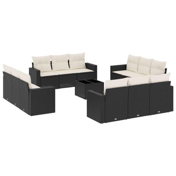 vidaXL Salon de jardin avec coussins 13 pcs noir r&eacute;sine tress&eacute;e
