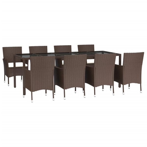 vidaXL Ensemble &agrave; manger de jardin et coussins 9 pcs marron poly rotin