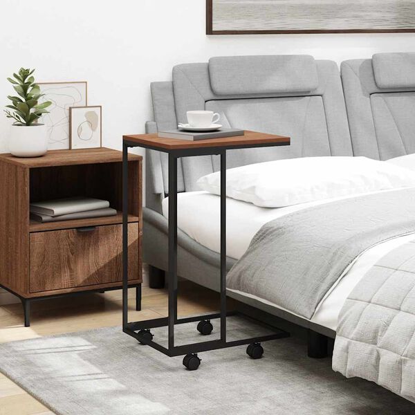 vidaXL Table d'appoint avec roues Noir 40x30x63,5 cm Bois d'ing&eacute;nierie