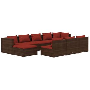 vidaXL Salon de jardin 10 pcs avec coussins marron r&eacute;sine tress&eacute;e