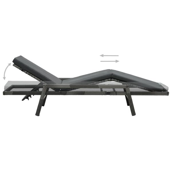 vidaXL Chaise longue avec coussin R&eacute;sine tress&eacute;e Gris