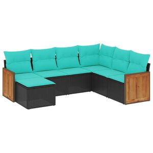 vidaXL Salon de jardin 7 pcs avec coussins noir r&eacute;sine tress&eacute;e