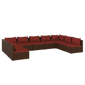 vidaXL Salon de jardin 9 pcs avec coussins R&eacute;sine tress&eacute;e Marron