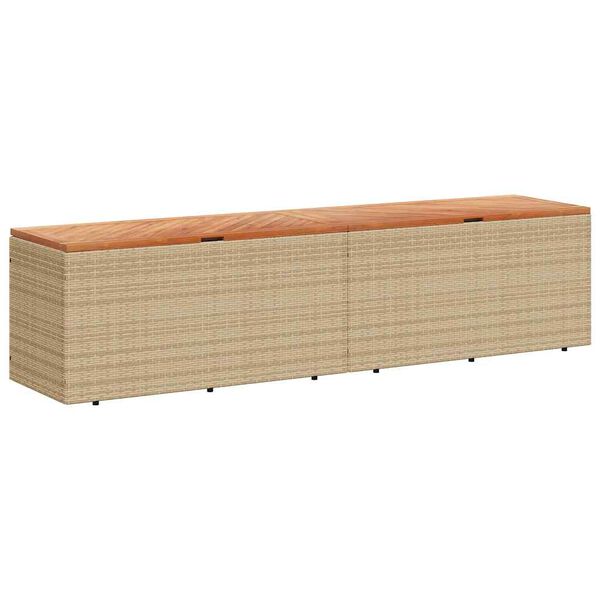 vidaXL Bo&icirc;te de rangement de jardin beige r&eacute;sine tress&eacute;e bois d'acacia