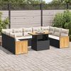 vidaXL Salon de jardin 10 pcs avec coussins noir r&eacute;sine tress&eacute;e acacia