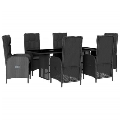 vidaXL Ensemble à manger de jardin coussins 7pcs Noir Résine tressée