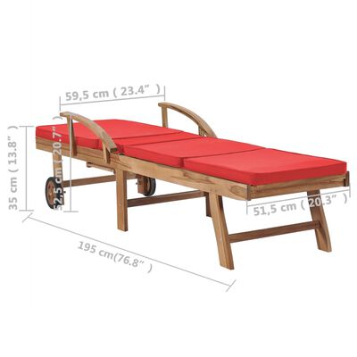 vidaXL Chaises longues avec coussins lot de 2 bois teck solide Rouge