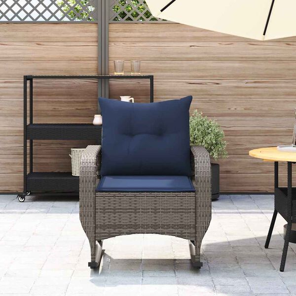 vidaXL Chaise &agrave; bascule de jardin avec coussins gris r&eacute;sine tress&eacute;e