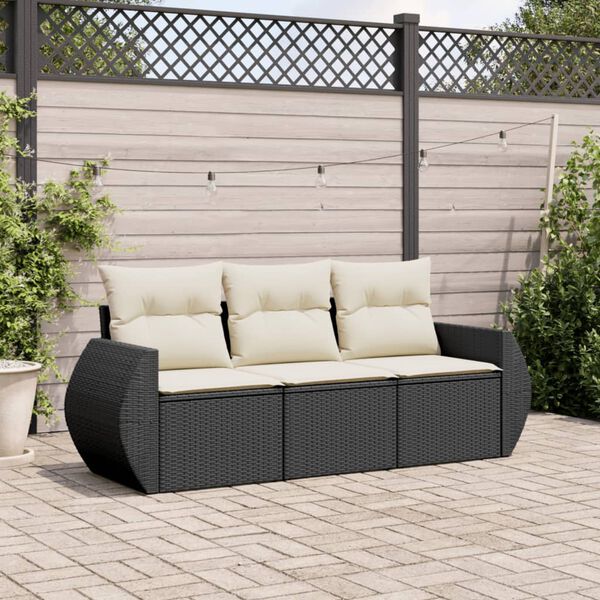 vidaXL Salon de jardin 3 pcs avec coussins noir r&eacute;sine tress&eacute;e