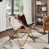 vidaXL Chaise papillon marron et blanc cuir de vache