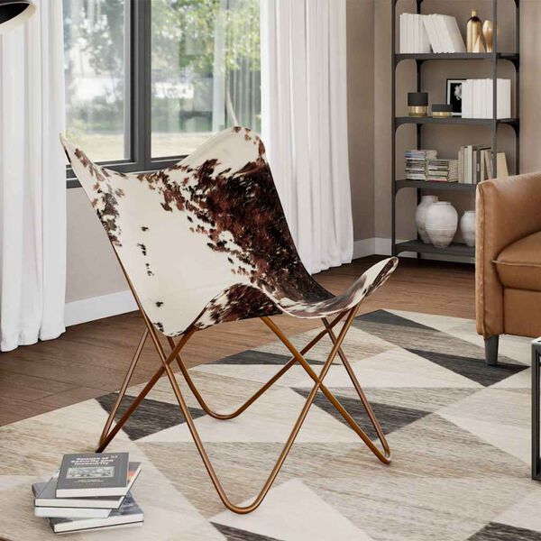 vidaXL Chaise papillon marron et blanc cuir de vache