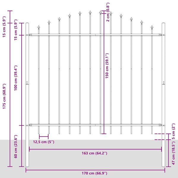 vidaXL Cl&ocirc;ture de jardin avec dessus en forme de lance en acier 170 x 150 cm Noir