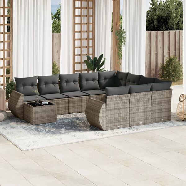vidaXL Salon de jardin 11 pcs avec coussins gris r&eacute;sine tress&eacute;e