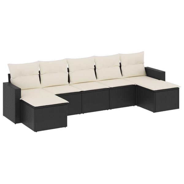 vidaXL Salon de jardin 7 pcs avec coussins noir r&eacute;sine tress&eacute;e
