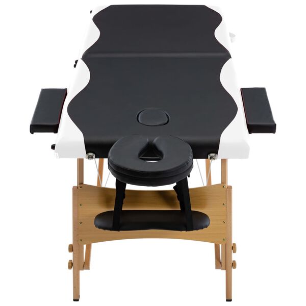 vidaXL Table de massage pliable 2 zones Bois Noir et blanc