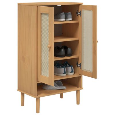 vidaXL Armoire à chaussures SENJA aspect rotin marron bois massif