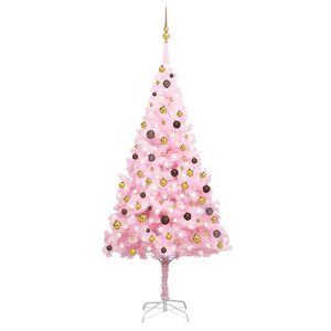 vidaXL Arbre de No&euml;l artificiel pr&eacute;-&eacute;clair&eacute; et boules rose 240 cm PVC