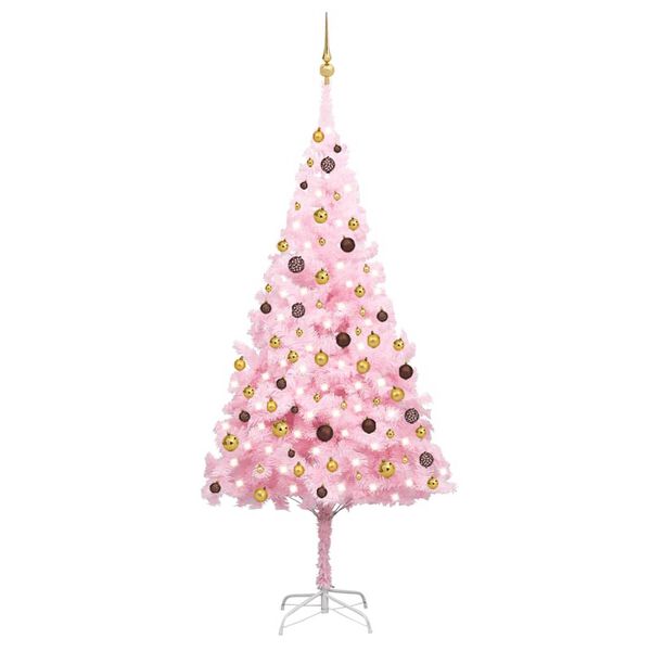 vidaXL Arbre de No&euml;l artificiel pr&eacute;-&eacute;clair&eacute; et boules rose 240 cm PVC