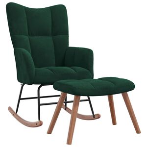 vidaXL Chaise &agrave; bascule avec repose-pied Vert fonc&eacute; Velours