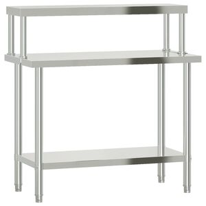 vidaXL Table de travail de cuisine avec étagère 110x55x120 cm inox