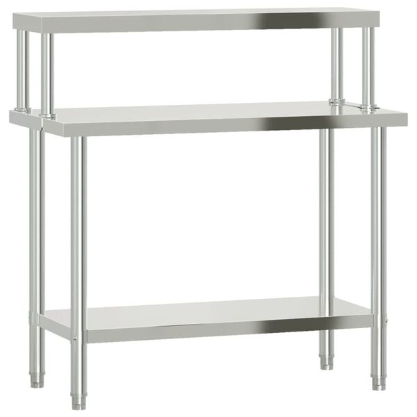 vidaXL Table de travail de cuisine avec étagère 110x55x120 cm inox