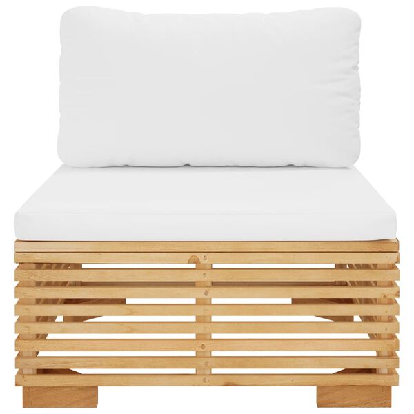 vidaXL Canap&eacute; central de jardin et coussins cr&egrave;me Bois de teck massif