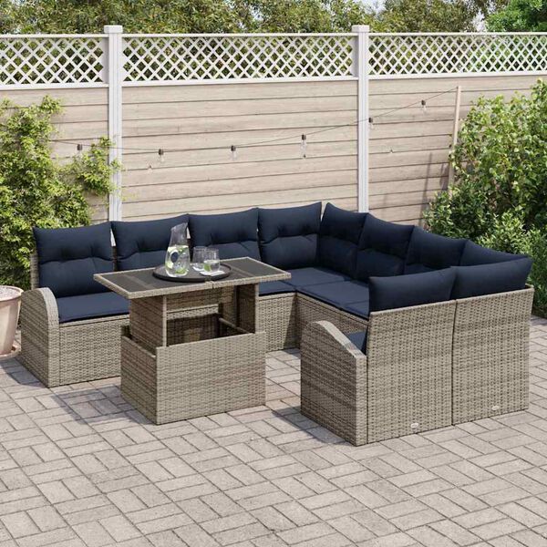 vidaXL Ensemble de canap&eacute; de jardin avec stockage 9 pcs Gris polyrotin