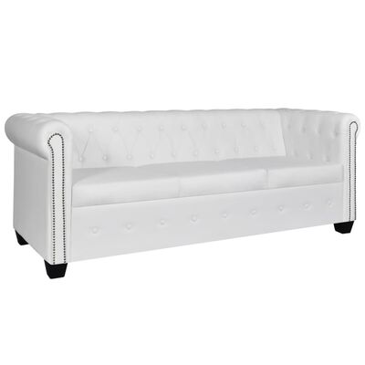 vidaXL Ensemble de canapé Chesterfield à 2/3 places blanc similicuir