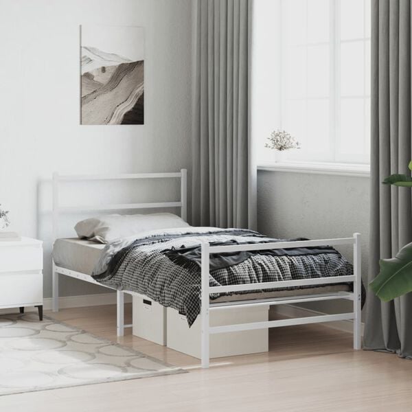 vidaXL Cadre de lit m&eacute;tal sans matelas et pied de lit blanc 100x200 cm