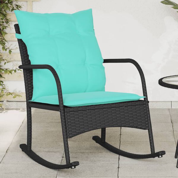 vidaXL Chaise &agrave; bascule de jardin avec coussins noir r&eacute;sine tress&eacute;e