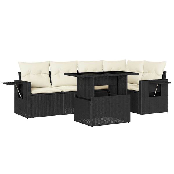 vidaXL Salon de jardin 6 pcs avec coussins noir r&eacute;sine tress&eacute;e