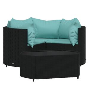 vidaXL Salon de jardin 4 pcs avec coussins Noir R&eacute;sine tress&eacute;e