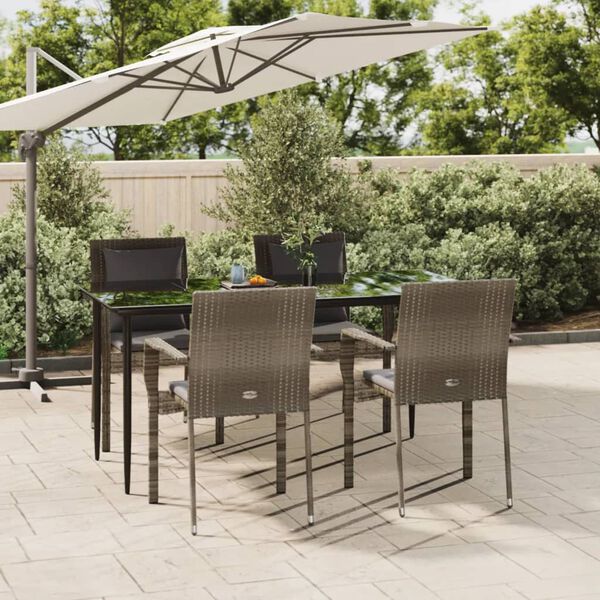 vidaXL Ensemble &agrave; manger de jardin coussins 5 pcs noir et gris