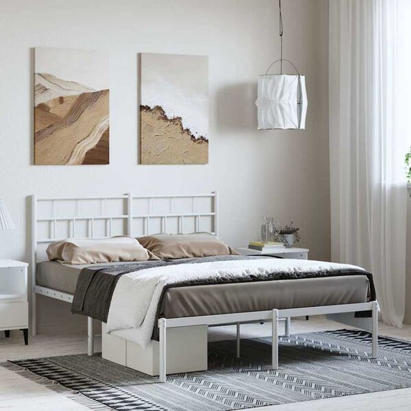 vidaXL Cadre de lit m&eacute;tal sans matelas et t&ecirc;te de lit blanc 150x200 cm