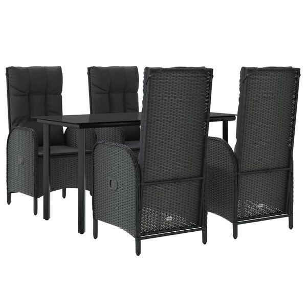 vidaXL Ensemble &agrave; manger de jardin coussins 5pcs Noir R&eacute;sine tress&eacute;e