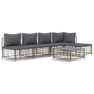 vidaXL Salon de jardin 6 pcs avec coussins anthracite r&eacute;sine tress&eacute;e