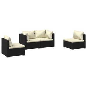 vidaXL Salon de jardin 4 pcs avec coussins R&eacute;sine tress&eacute;e Noir
