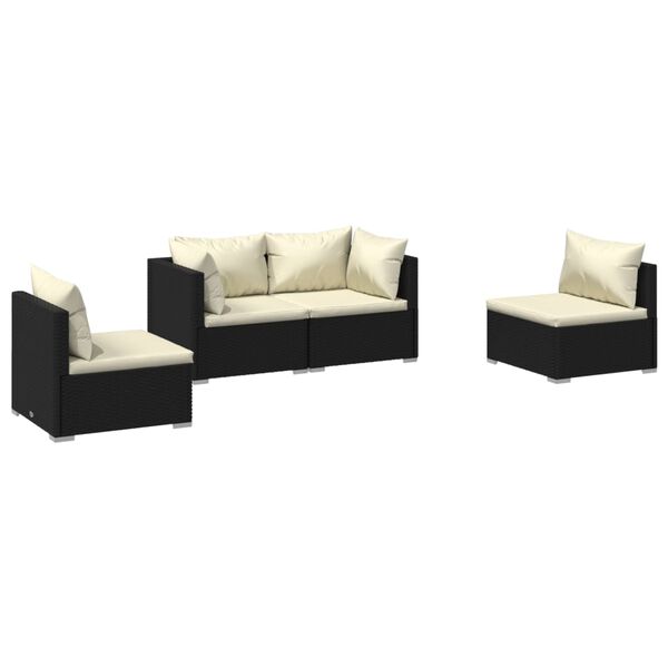 vidaXL Salon de jardin 4 pcs avec coussins R&eacute;sine tress&eacute;e Noir
