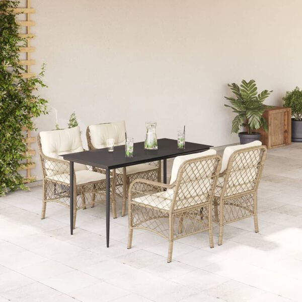 vidaXL Ensemble &agrave; manger de jardin avec coussins 5pcs Beige poly rotin