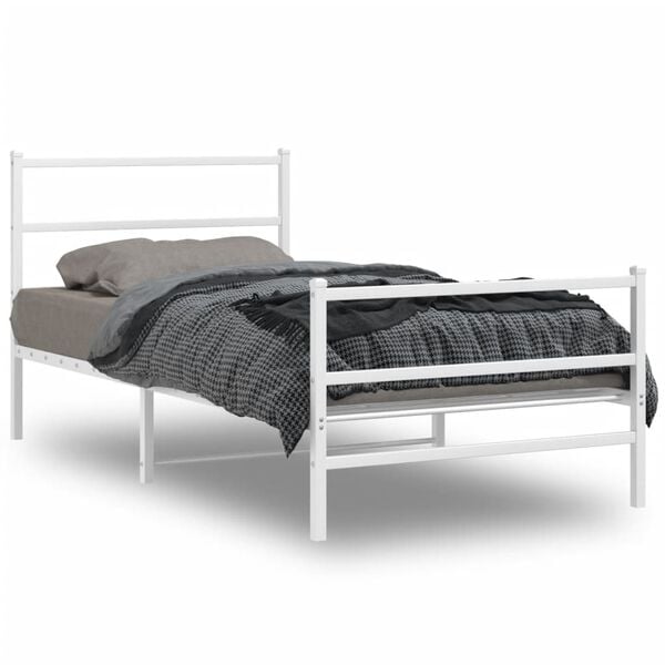 vidaXL Cadre de lit m&eacute;tal sans matelas et pied de lit blanc 100x200 cm