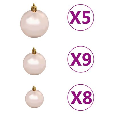 vidaXL Arbre de Noël artificiel pré-éclairé et boules rose 150 cm PVC