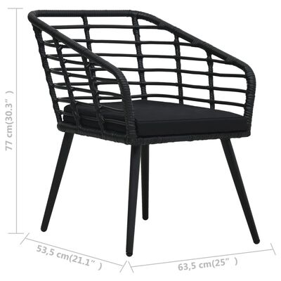 vidaXL Ensemble de bistro 3 pcs Résine tressée Noir