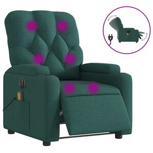 vidaXL Fauteuil inclinable de massage &eacute;lectrique vert fonc&eacute; tissu