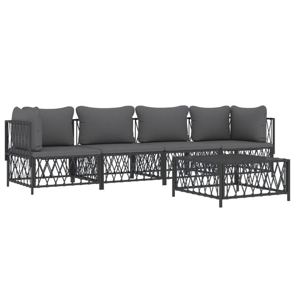 vidaXL Salon de jardin avec coussins 5 pcs anthracite acier