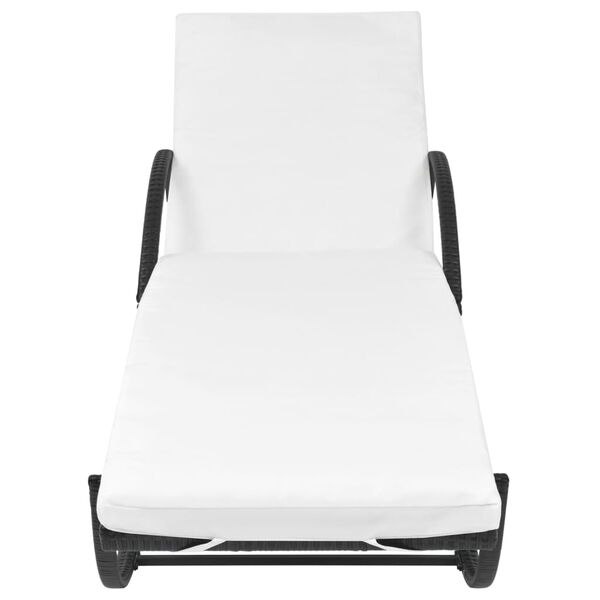 vidaXL Chaise longue avec coussin et table R&eacute;sine tress&eacute;e Noir