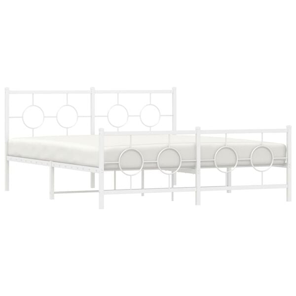 vidaXL Cadre de lit m&eacute;tal sans matelas et pied de lit blanc 150x200 cm