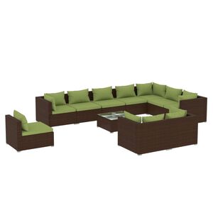 vidaXL Salon de jardin 11 pcs avec coussins Résine tressée Marron