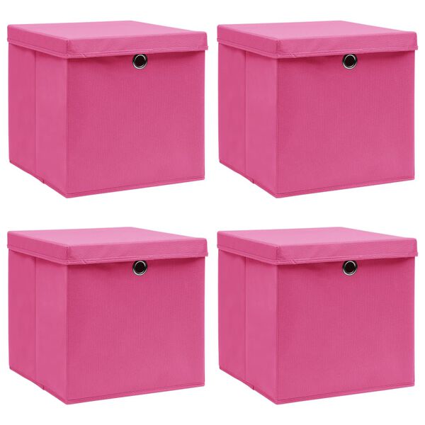 vidaXL Bo&icirc;tes de rangement avec couvercles 4 pcs Rose 32x32x32cm Tissu