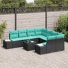 vidaXL Ensemble de canap&eacute; de jardin 9 pcs Noir et turquoise polyrotin